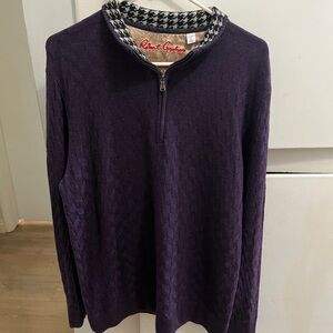 Robert Graham Men's Deep Purple Half-Zip Sweater with Patterned Collar